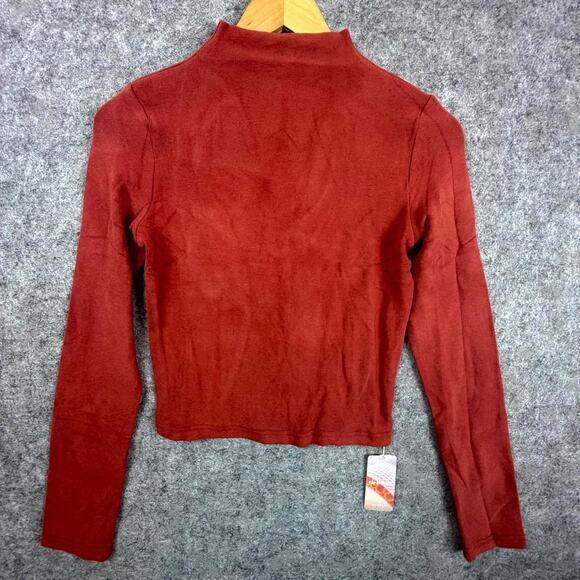 OGL Move Eco Mousse Crop Top Womens Medium Burnt Red Thermal Brushed Mock Neck - Picture 1 of 7